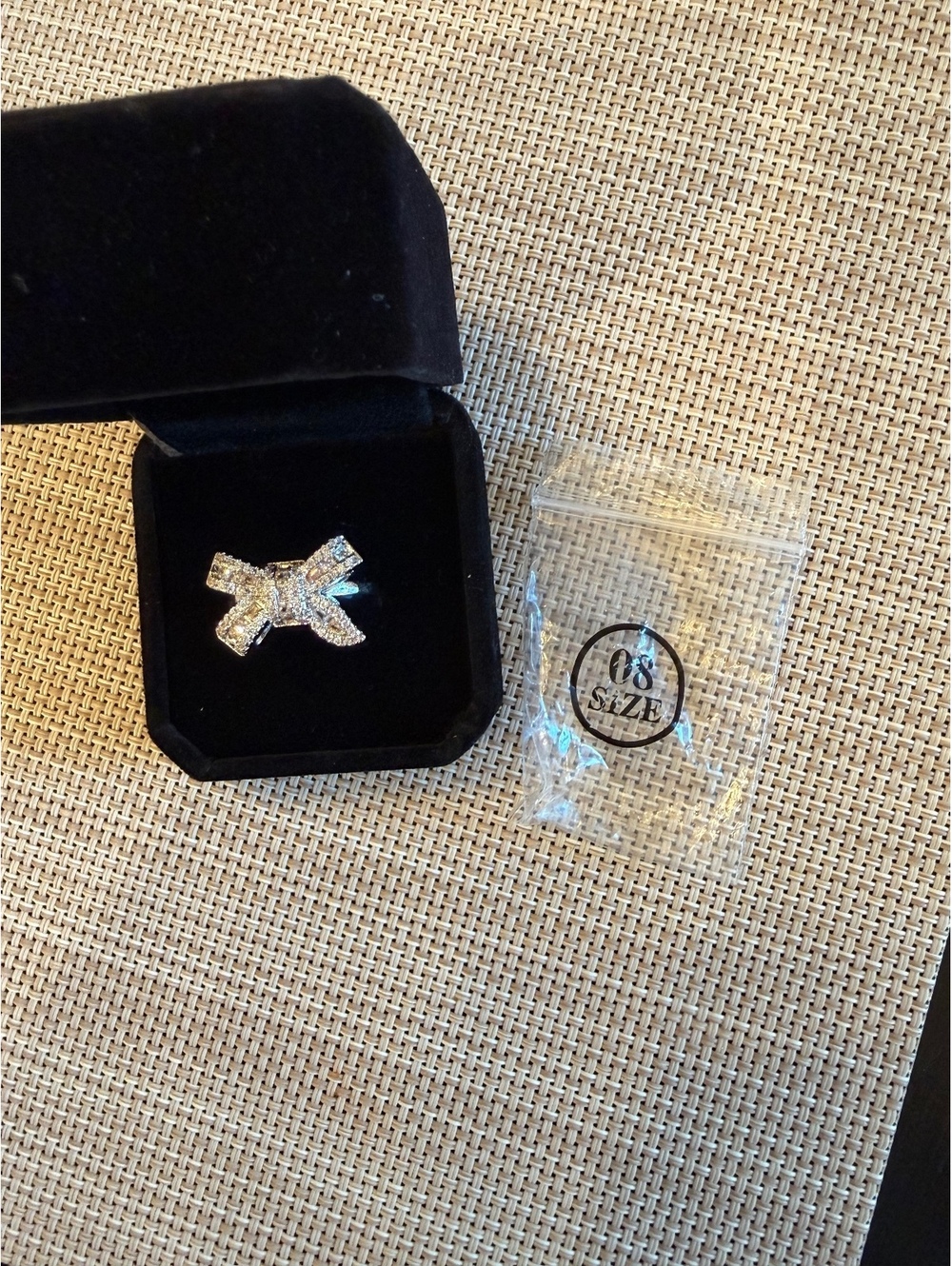 Rhinestone Bow Ring Silver Tone Size 8